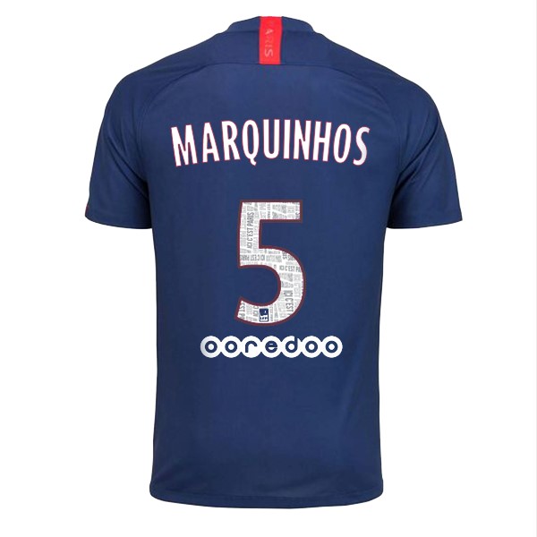 Maillot Football Paris Saint Germain NO.5 Marquinhos Domicile 2019-20 Bleu